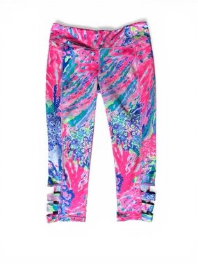 Lilly Pulitzer Luxletic Weekender Crop Leggings Large Pink Floral High Rise
